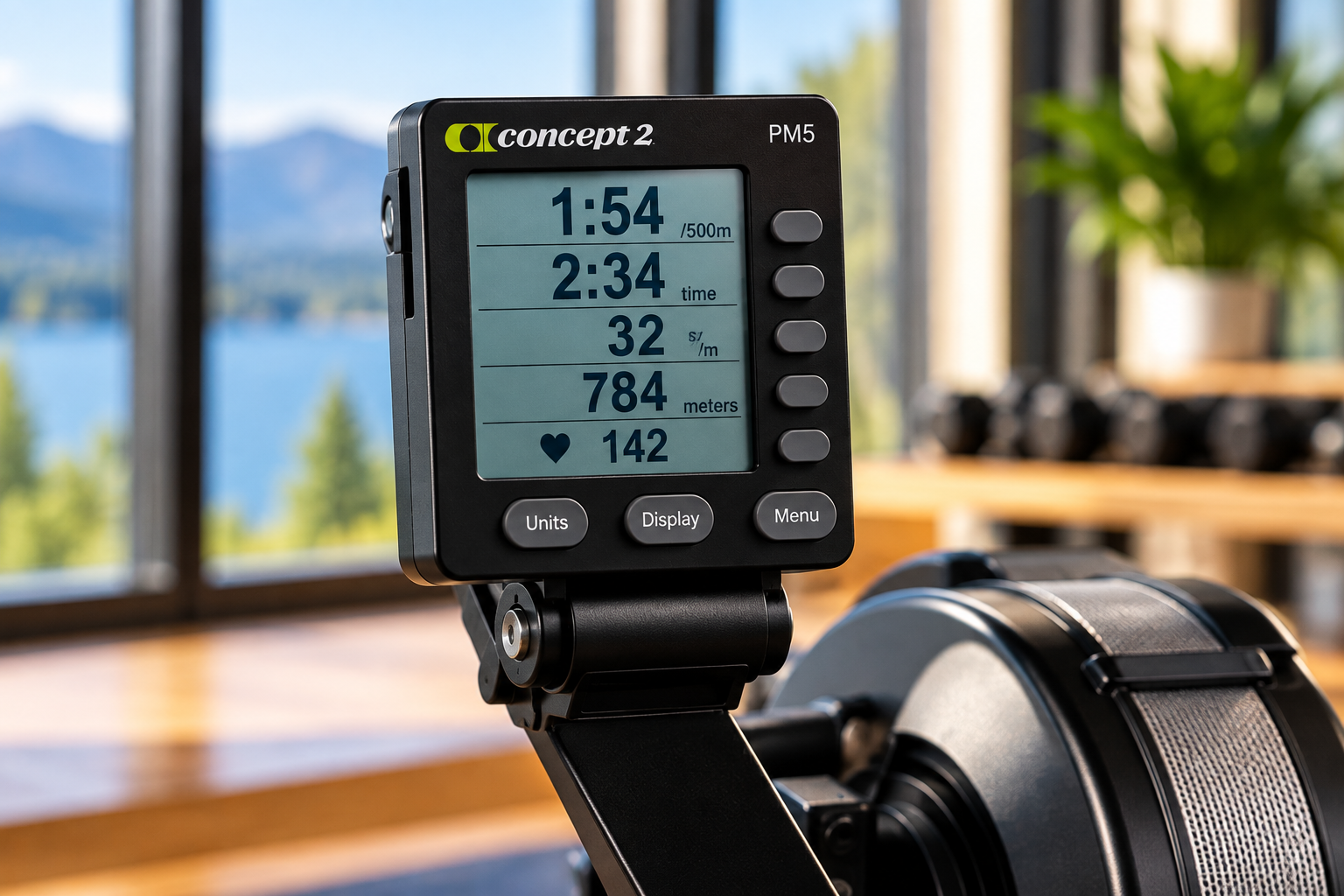 Rowing performance monitor for tracking pace and distance